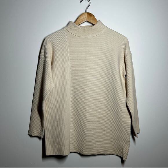 BTFBM Sweater Women S White Cream Mock Neck Long Sleeve Minimal Modest Office - Picture 2 of 6